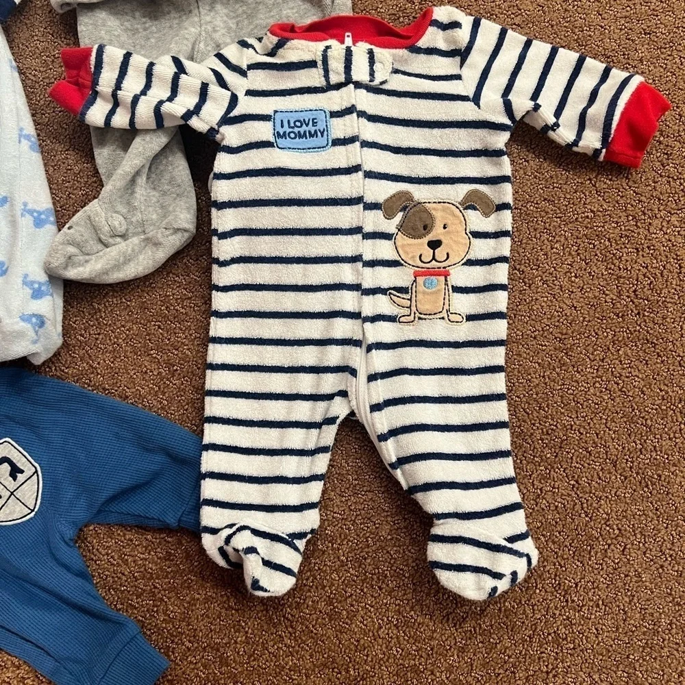 Bundle of 4 Boys Newborn Clothing Pieces Footie Pajamas, Two Piece Set, Pants